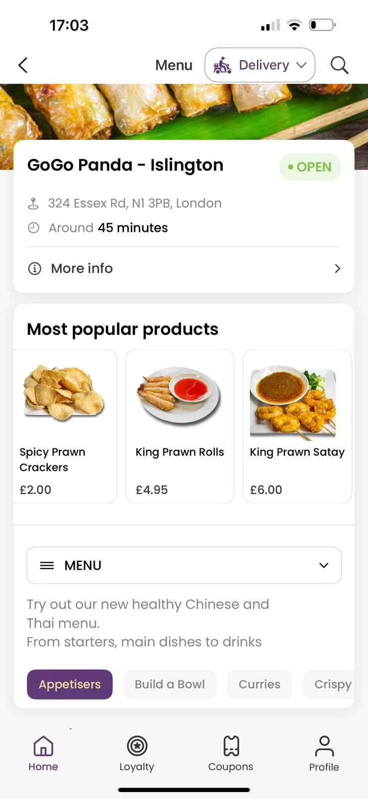 Order Tiger ordering app screen on iPhone