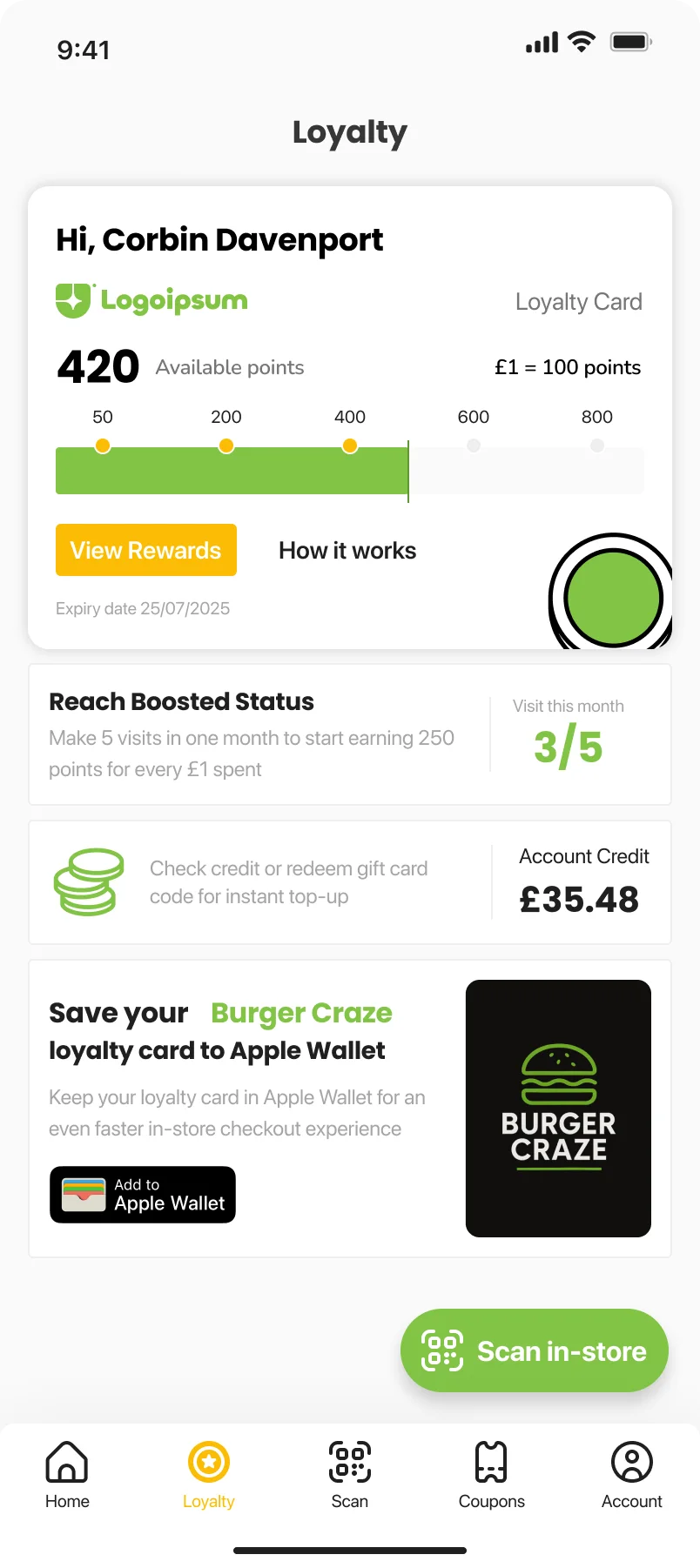 Loyalty screen mockup