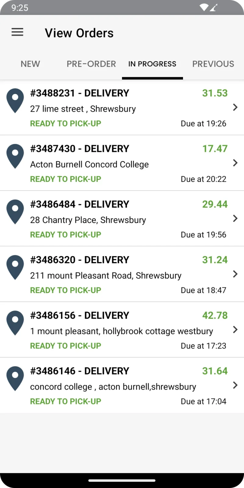Order Manager App: orders in progress, ready to pick up